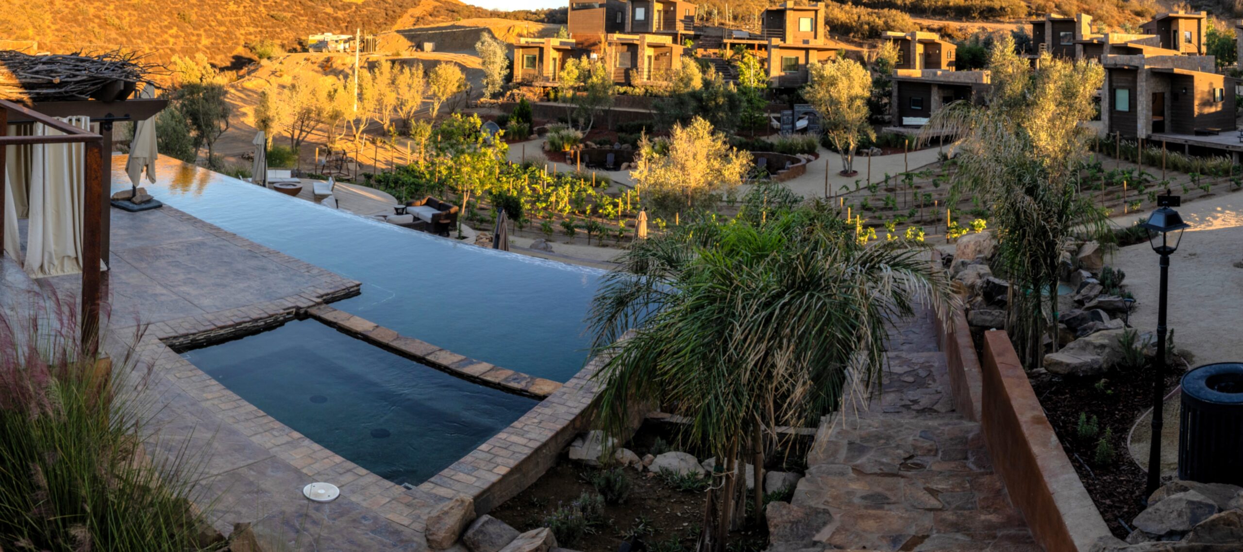 Luxury swimming pool at O2 Resort Valle de Guadalupe offering a peaceful and relaxing experience in Baja California wine country