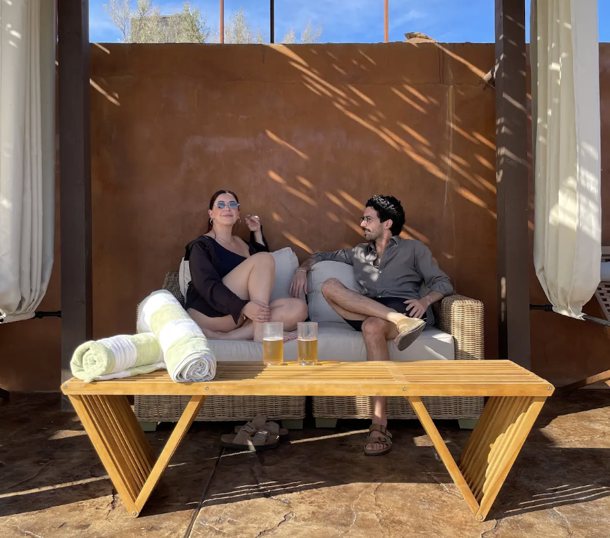 Woman and man enjoying time together at O2 Resort Valle de Guadalupe surrounded by the relaxing atmosphere of Baja California wine country