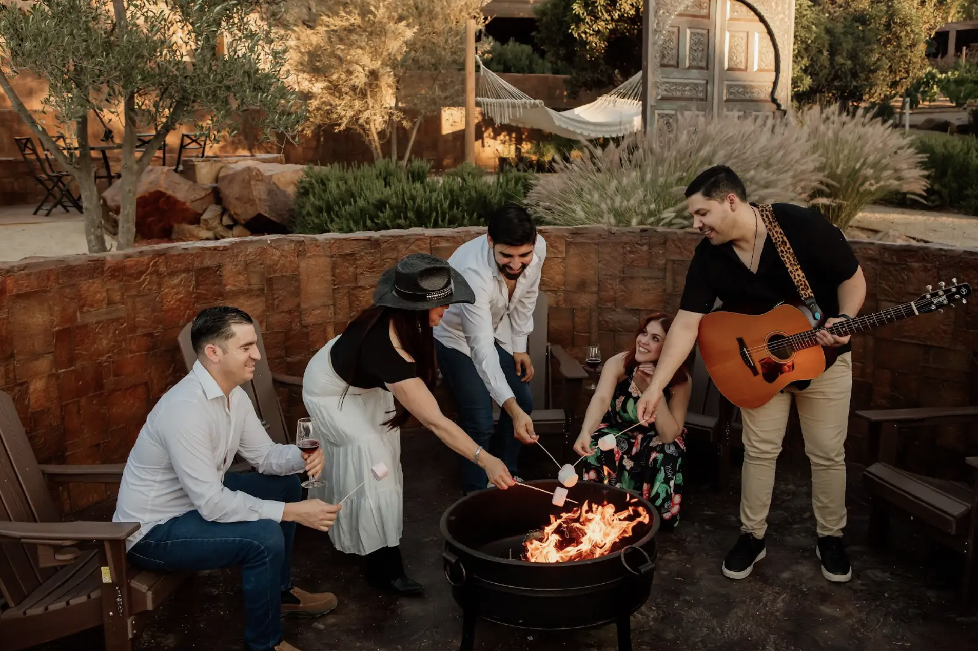 Cozy bonfire experience at O2 Resort Valle de Guadalupe offering a relaxing evening atmosphere in Baja California wine country