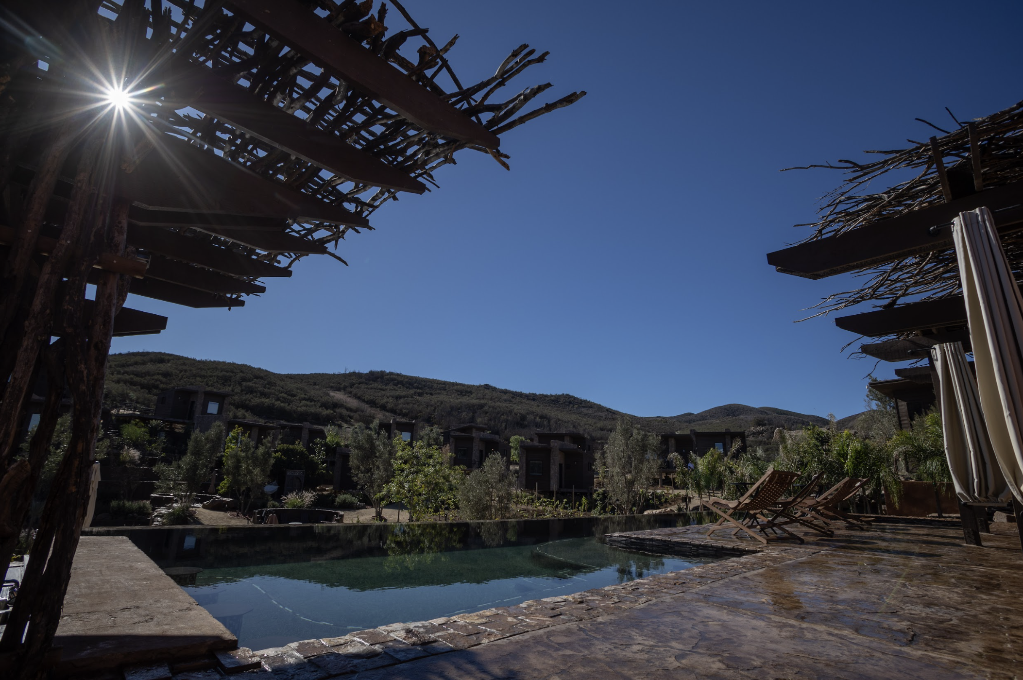 Luxury swimming pool at O2 Resort Valle de Guadalupe offering a peaceful outdoor retreat surrounded by Baja California wine country