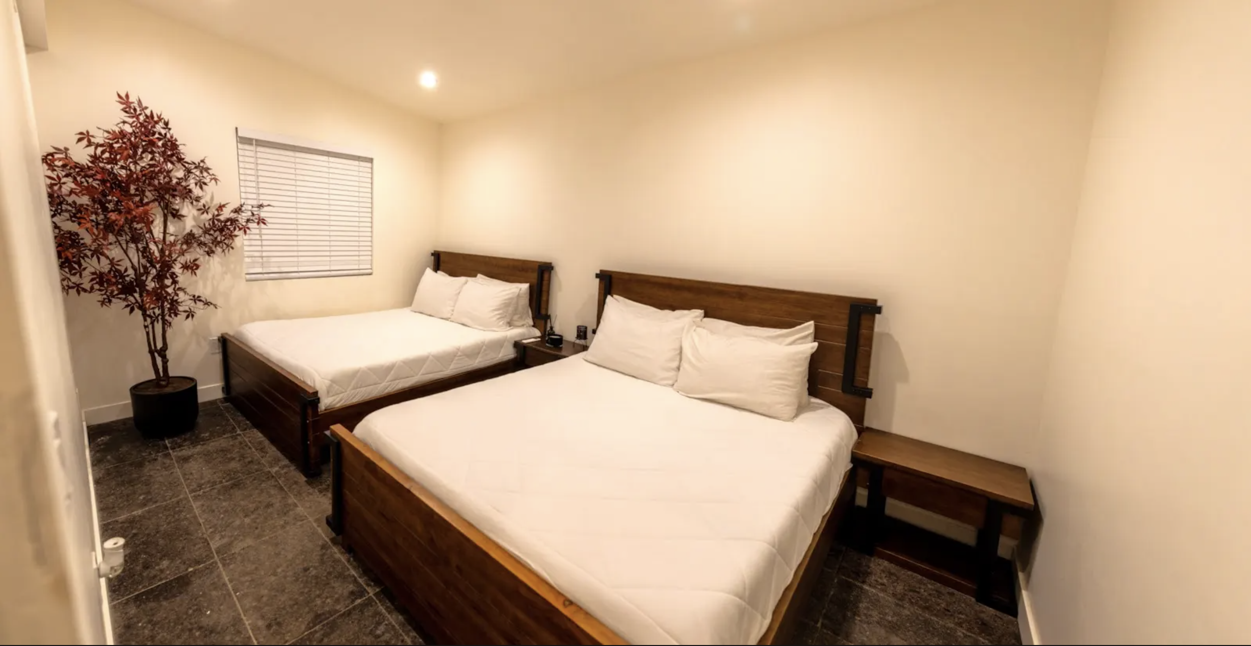 Guest room with two beds at O2 Resort Valle de Guadalupe featuring comfortable accommodations and elegant interior design